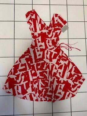 Red & White Abstract Print Kids Dress